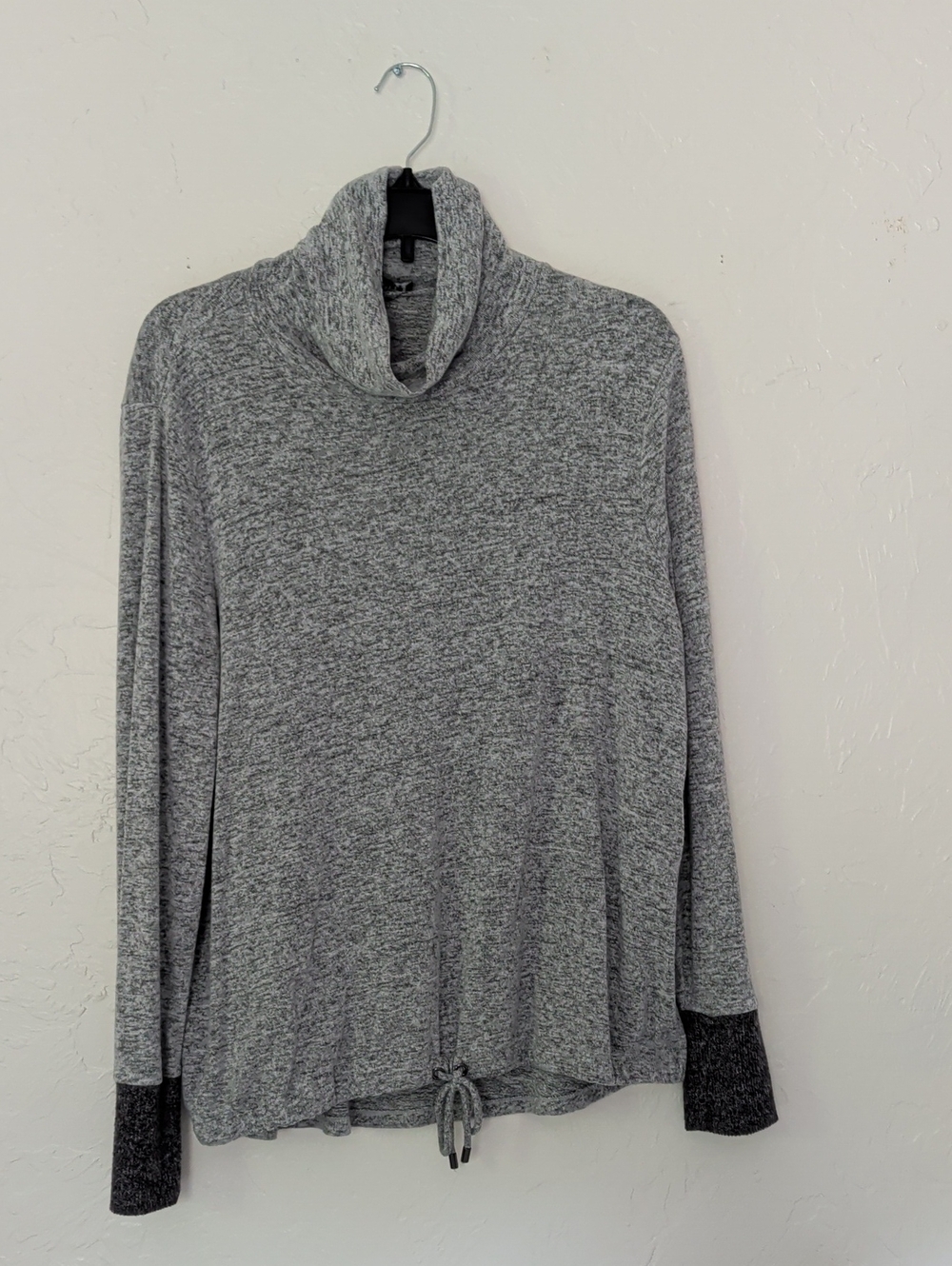Jones New York Heather Gray Cowl Neck Sweater with Dark Gray Cuffs